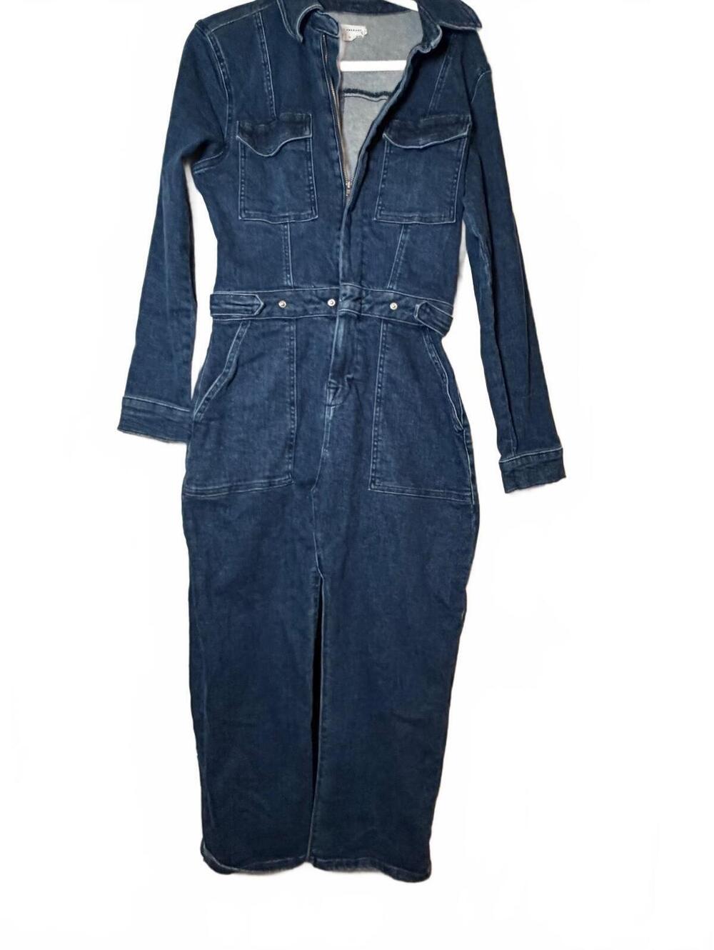 Good American Fit For Success Denim Midi Dress Size M Dark Wash Utility - Picture 2 of 7